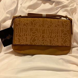 Joan Boyce Gold Studded Suede Purse w/Dust Bag